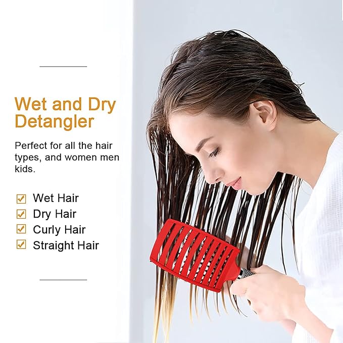 Magical Ultra Detangling Brush for Wet or Dry Hair, Detangler Brush, Fast Drying Styling Massage Hairbrush for Men, Women and Kids (Red+Blue)