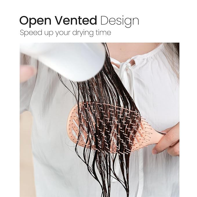 AIMIKE Rose Luxe Detangler Brush, Pain-Free Vented Detangling Brush with Ultra-Soft FlexGlide Bristles, Effortlessly Remove Knots & Reduce Hair Breakage, Wet Dry Brush for Women Thin Fine Hair