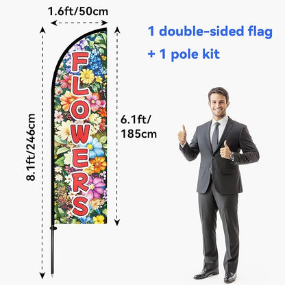 Flowers Feather Flag With Pole Kit, 8FT Double Sided Floral Advertising Swooper - Image 4