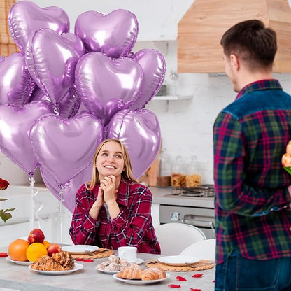 Purple Foil Heart Balloons, 18 Inch Light Purple Helium Heart Balloons - Image 5