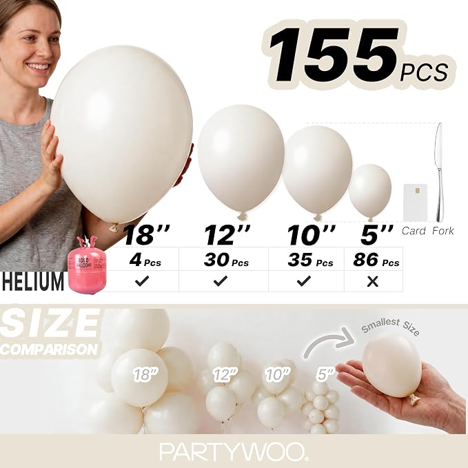PartyWoo White Sand Balloons 155pcs Different Sizes of 18 12 10 5 Inch Off - Image 6