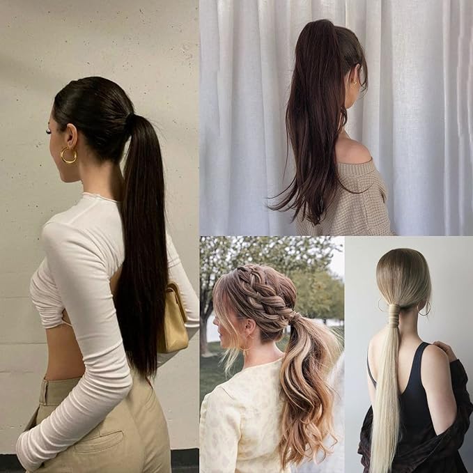 Claw Clip Ponytail Extension 18" Clip in Wavy Ponytail Hair Extensions Long Pony Tails for Women Extensions Ash Blonde Mix Ginger Brown Wave Hairpiece