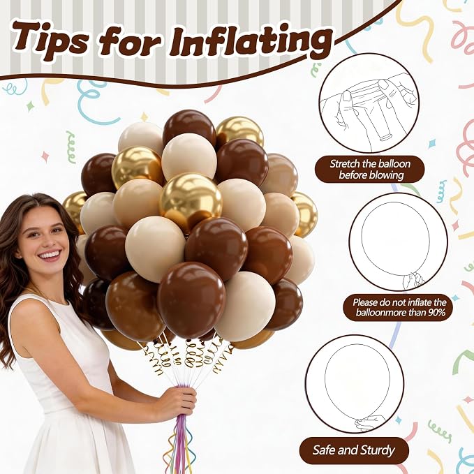 160Pcs 12 Inch Brown Light Brown Tan Sand White Metallic Gold Latex Balloons - Image 4