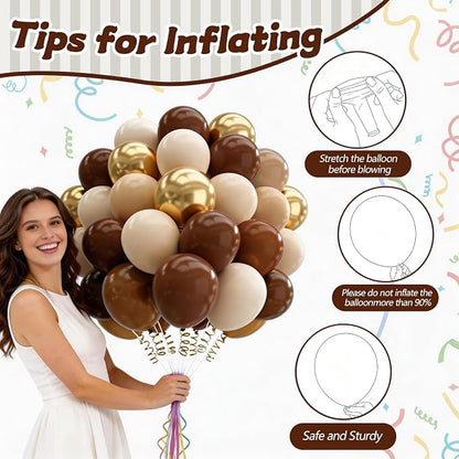 160Pcs 12 Inch Brown Light Brown Tan Sand White Metallic Gold Latex Balloons - Image 4