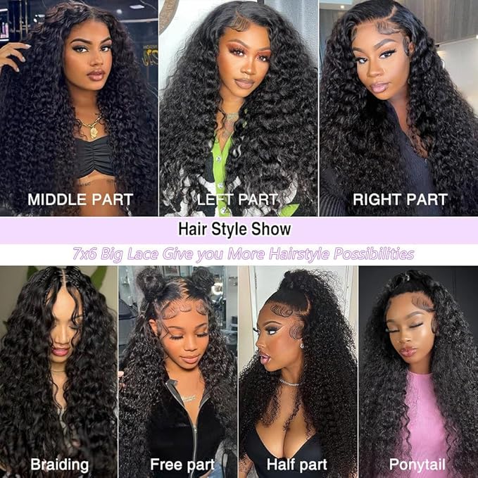 7x6 Burmese Curly Glueless Wigs Human Hair Pre Plucked Pre Cut 250% Density Drawstring Wig Human Hair 7x6 HD Lace Front Wigs Human Hair for Black Women Wear and Go Glueless Wig Natural Color 16inch