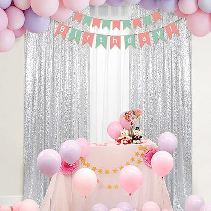 PartyDelight Silver Sequin Backdrop Curtains 2x8ft 2 Panels | Sparkly 3mm - Image 6