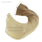Lacerhair 16inch Tape on Hair Extensions Remy Human Hair T#10-613 Ombre Bronde to Bleach Blonde Color 50g 20pcs/set