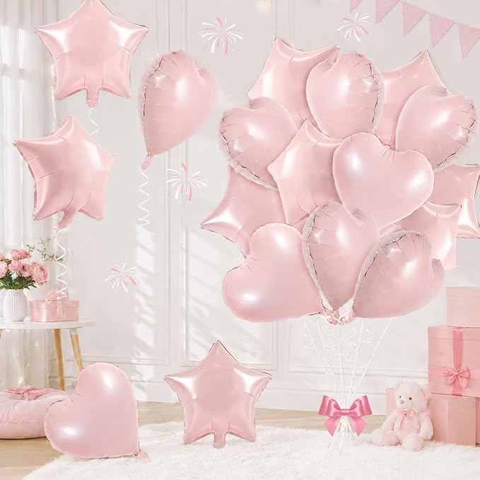 TONIFUL 18 Inch Lingt Pink Star and Heart Foil Balloons by TONIFUL