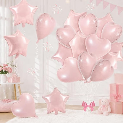 TONIFUL 18 Inch Lingt Pink Star and Heart Foil Balloons by TONIFUL
