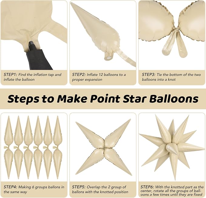 72 PCS Brown Cream Caramel Star Balloons, Big 26 Inch Foil Beige Neutral Tan - Image 7