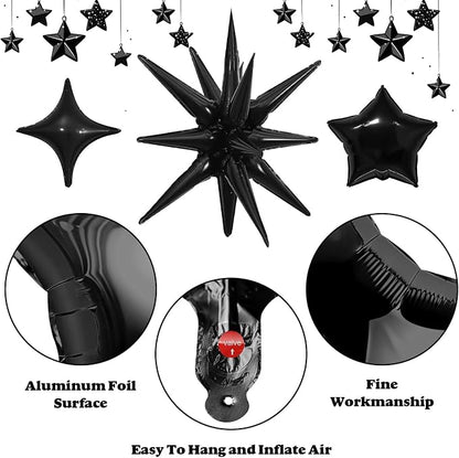 14pcs Black Silver Star Balloons, Mixed Star Foil Balloon, 22Inch Explosion - Image 5
