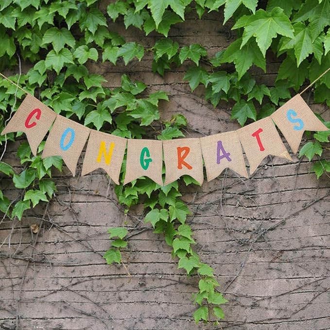 Sscon Congrats Burlap Banner Congratulation Party Bunting Banners Grad | by Sscon