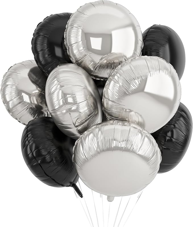 20PCS Silver Black 18 Inch Round Foil Balloon, Giant Round Foil Balloon by Paready