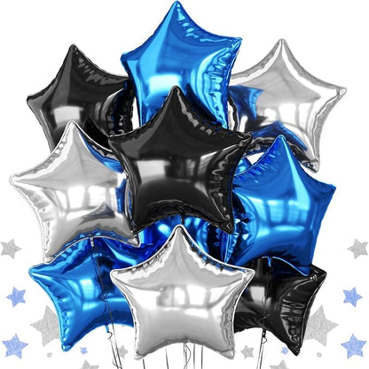 Blue Black Silver Star Foil Balloons, 18 Inch Metallic Star Pentagram Balloons by BIAPIAN