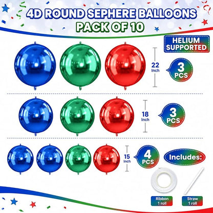 Red Blue Green Round Foil Balloons, Metallic Red Blue Green Foil Baloon - Image 4