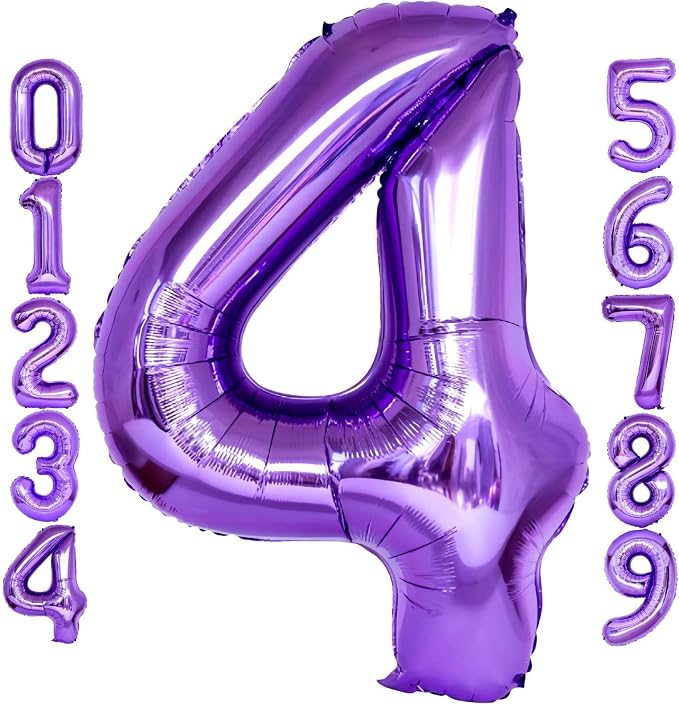 Purple Number 4 Balloons, 40 Inch Giant Number Balloons Foil Mylar Helium by Lovoir