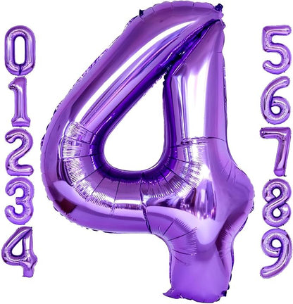 Purple Number 4 Balloons, 40 Inch Giant Number Balloons Foil Mylar Helium by Lovoir