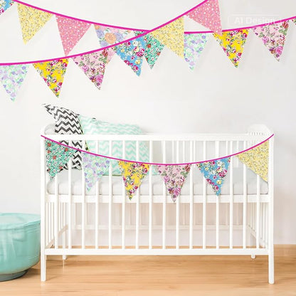 G2PLUS 39Ft Triangle Bunting Banner, Floral Cotton Pennant Banner, Tea Party - Image 5