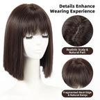 Allbell Brown Wigs for Women Short Bob with Bangs Heat Resistant Synthetic Hair 12 inch for Daily Party Halloween Costume Use