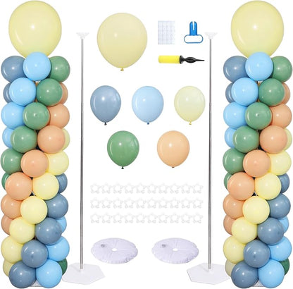 Zyloons Sage Green Dusty Blue Balloon Column Stand Set of 2, Balloon Towers | by ZyloonDecoration