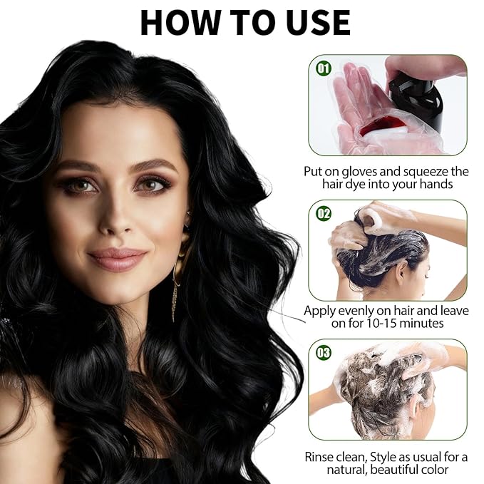 Black Hair Dye Shampoo for 100% Gray Coverage - 3 IN 1 Hair Color Shampoo with Argan Oil & Ginseng, Ammonia & Paraben Free, Long Lasting Semi-Permanent Natural Color for Women & Men (500ml)