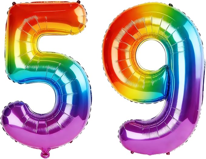 40 Inch Number 59 Balloons for 59th Birthday Party Decorations, 0-100 Rainbow by FOBELEC