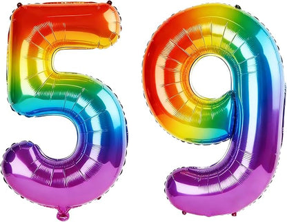 40 Inch Number 59 Balloons for 59th Birthday Party Decorations, 0-100 Rainbow by FOBELEC