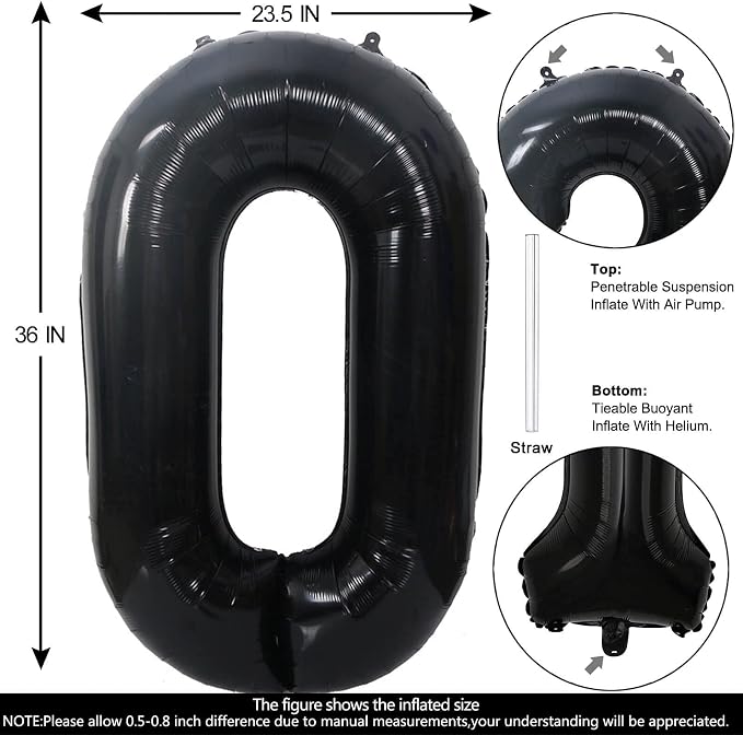 40 Inch Black Number 0 Balloons Helium Giant Black 0 Balloons - Image 2