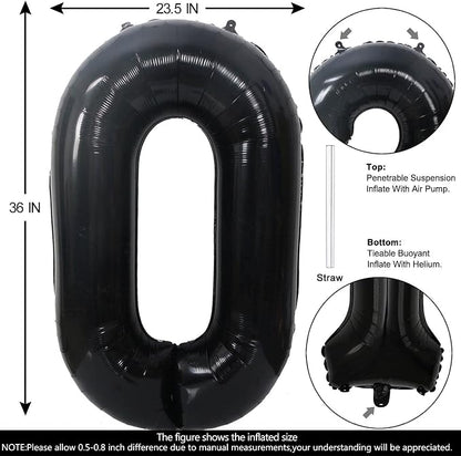 40 Inch Black Number 0 Balloons Helium Giant Black 0 Balloons - Image 2