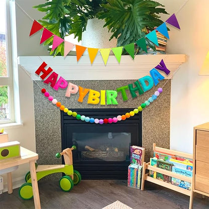 3 Pcs Pre-Strung Reusable Happy Birthday Banner, Handmade Wool Felt Ball Garland - Image 7