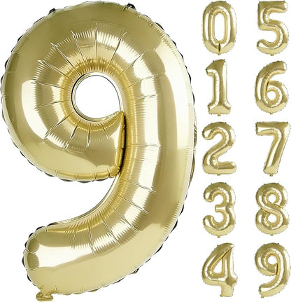 40 Inch Number 9 Balloons for 9th Birthday Party Decorations, 0-100 Champagne by FOBELEC