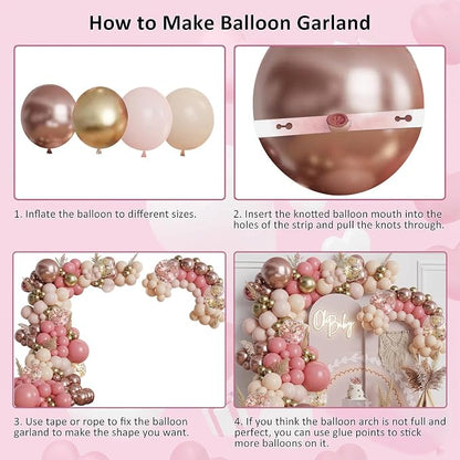 Blush Light Pink Metallic Gold Confetti Balloon Arch Kit 144 Pcs | Boho Baby - Image 7