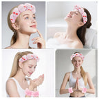 Zkptops Spa Headband for Washing Face Wristband Set Sponge Makeup Skincare Headband Velvet Fabric Bubble Soft Get Ready Hairbands for Women Puffy Headwear Non Slip Thick Thin Hair Accessory (Cherries)