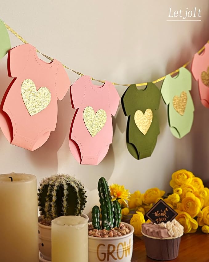 Letjolt Green Pink Baby Shower Garland Gender Reveal Banner 9 Pcs | Pre-Strung - Image 3