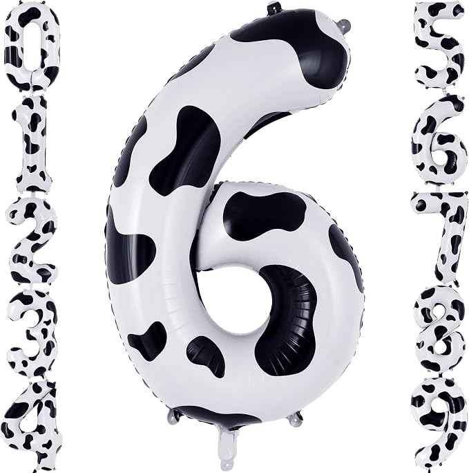 Cow Print Number 6 Balloon, Large 40 Inch Cow Number Birthday Balloons by AIQINHU