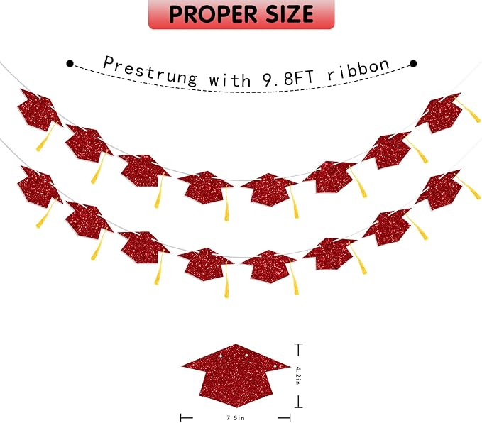 Graduation Decorations Class of 2026 Red Graduation Cap Banner - Image 4