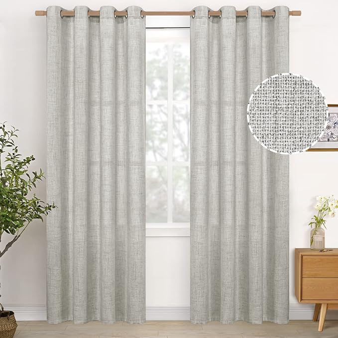 YoungsTex Light Grey Linen Curtains 80 Inches Long 2 Panels Set, Light by YoungsTex