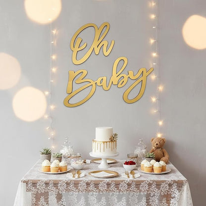 Oh Baby Sign for Backdrop, Large Wooden Baby Shower Sign Gold Letters Party - Image 4
