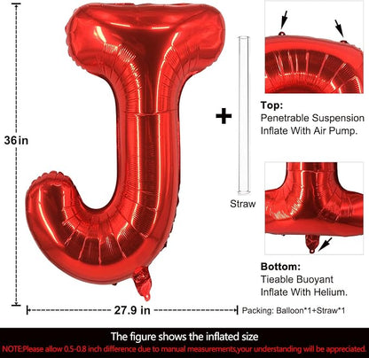 Lovoir 40 Inch Large Red Letter J Balloons Big Size Jumbo Mylar Foil Helium - Image 2