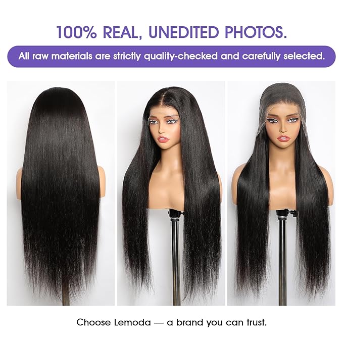 Lemoda Full 13x6 SKINLIKE Real HD Lace Frontal Wigs 210% Density 15A Straight 13x6 Full Lace Frontal Virgin Human Hair Wigs 20Inch Invisible 0.1mm Ultra-thin Knots Frayed Ends Lace Wig