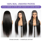 Lemoda Full 13x6 SKINLIKE Real HD Lace Frontal Wigs 210% Density 15A 28Inch Straight 13x6 Full Lace Frontal Virgin Human Hair Wigs Invisible 0.1mm Ultra-thin Knots Frayed Ends Lace Wig Natural Black