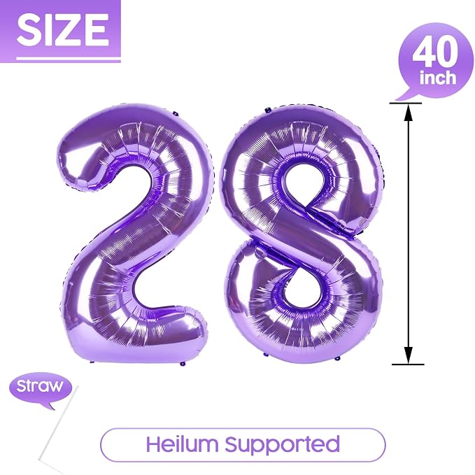 28 Balloon - Purple Birthday Number Balloons, 40 Inch Decorations Men Women | - Image 5