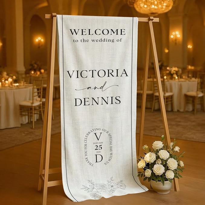 Mapileng Modern Wedding Linen Wall Tapestry Welcome Banner, Personalized Couple - Image 4