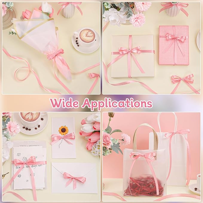woric 120 Yards Pink Ribbon 3/8 Inch Craft Thin Satin Ribbons - Image 5