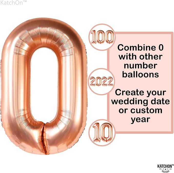 KatchOn Rose Gold 0 Number Balloons 40 Inch | Zero Balloon, Rose Gold Party - Image 5