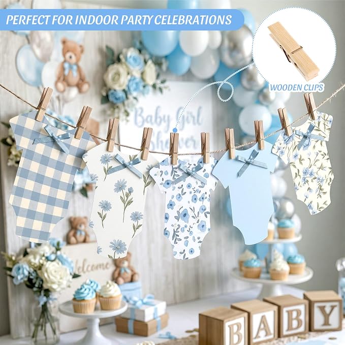 Frienda Baby in Bloom Paper Banner Baby Shower Blue Paper Bodysuit Dress - Image 5