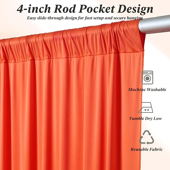 50 ft x 10 ft Wrinkle Free Orange Backdrop Curtain - Image 4