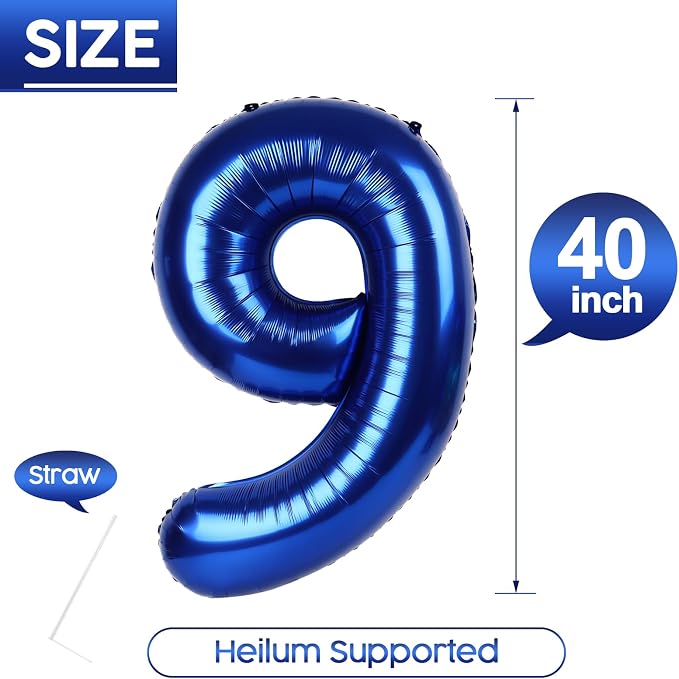 9 Balloon - Night Blue Birthday Number Balloons, 40 Inch Party Decorations | - Image 5