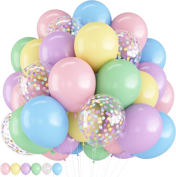 HILAVO Pastel Balloons 12 Inch Macaron Pink Blue Green Purple Yellow Pastel by HILAVO