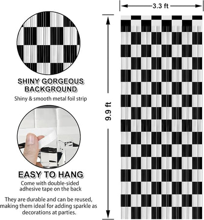 3 Pack 3.3 x 9.9 ft Black & White Tinsel Streamers Party Decorations | Foil - Image 2